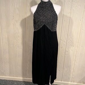 Virgo II VINTAGE black and silver Halter Sheath Dress Size 14